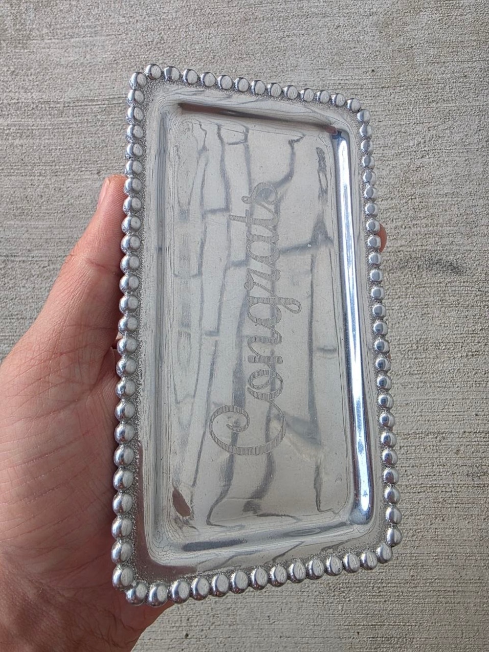 Mariposa “Congrats” Beaded Tray Recycled Aluminum Decorative Serving Tray 6x4